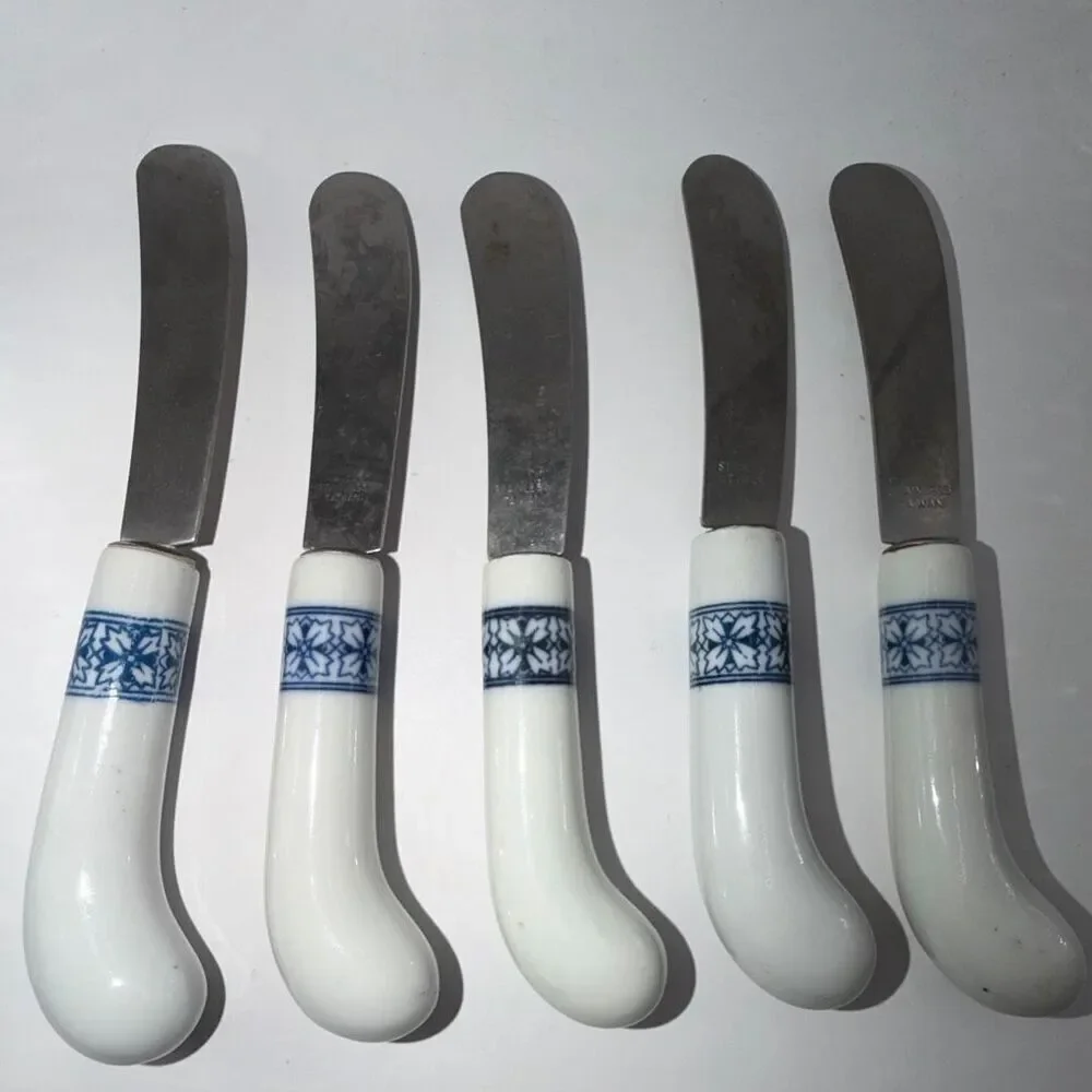 Vintage Porcelain Butter Cheese Spreader Knives Set of 5 Kitchen Accessories